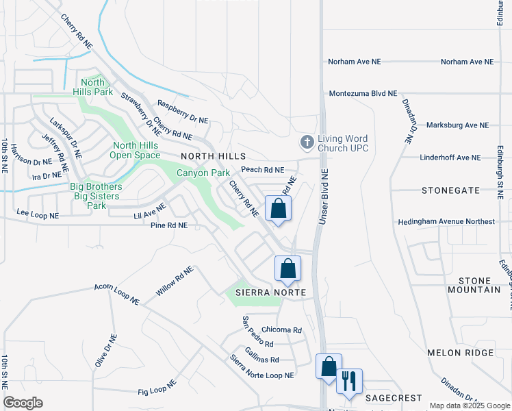 map of restaurants, bars, coffee shops, grocery stores, and more near 1601 Hollyberry Drive Northeast in Rio Rancho