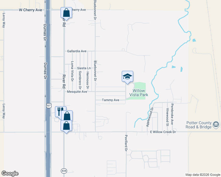 map of restaurants, bars, coffee shops, grocery stores, and more near 416 Mesquite Avenue in Amarillo