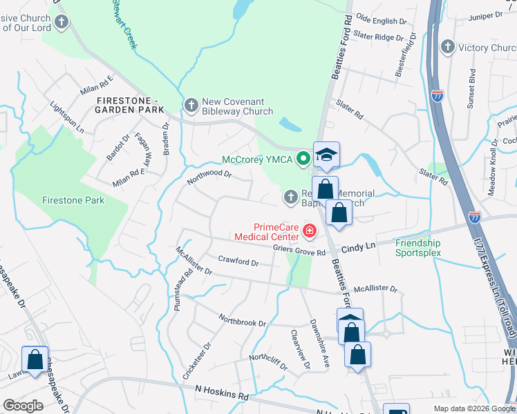 map of restaurants, bars, coffee shops, grocery stores, and more near 823 Plumstead Road in Charlotte
