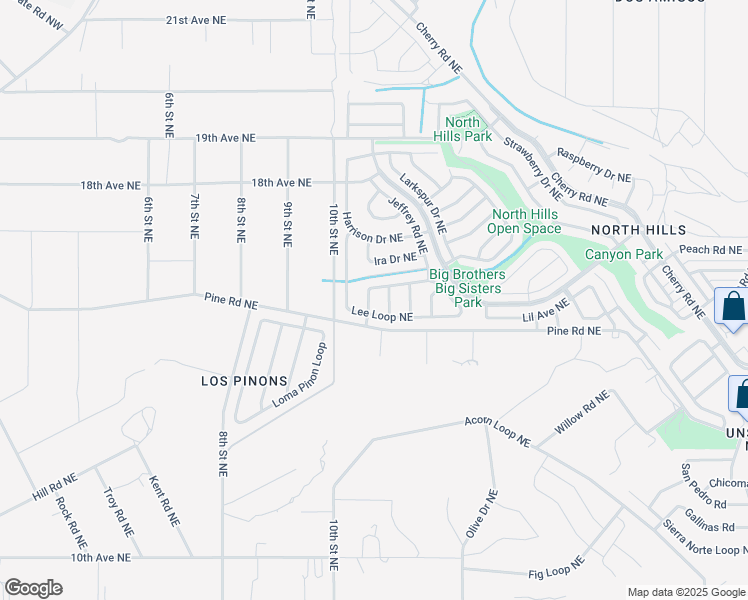 map of restaurants, bars, coffee shops, grocery stores, and more near 913 Charles Drive Northeast in Rio Rancho