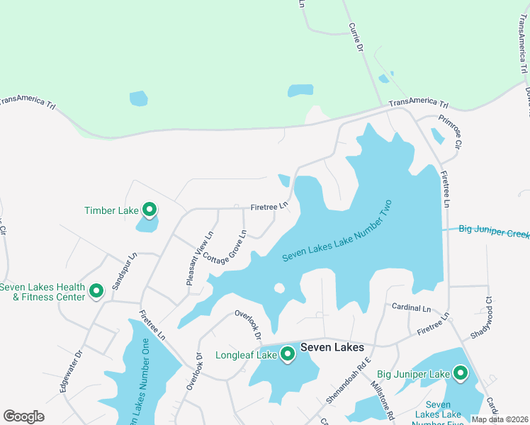map of restaurants, bars, coffee shops, grocery stores, and more near 104 Brown Bark Road in Seven Lakes
