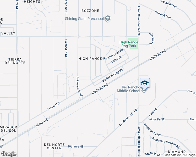 map of restaurants, bars, coffee shops, grocery stores, and more near 3622 Buckskin Loop Northeast in Rio Rancho