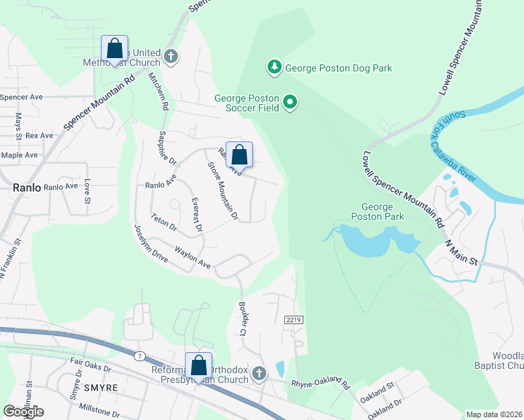 map of restaurants, bars, coffee shops, grocery stores, and more near 4547 Stone Mountain Drive in Gastonia