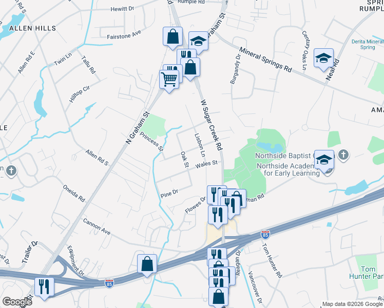 map of restaurants, bars, coffee shops, grocery stores, and more near in Charlotte
