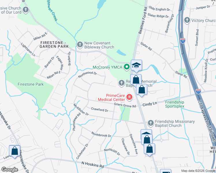 map of restaurants, bars, coffee shops, grocery stores, and more near 823 Plumstead Road in Charlotte