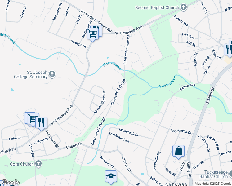 map of restaurants, bars, coffee shops, grocery stores, and more near Clearwater Lake Road in Mount Holly