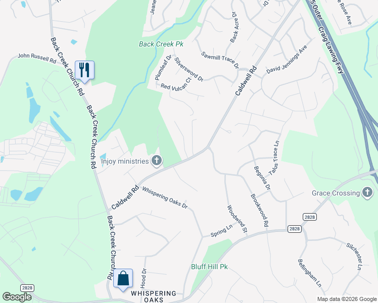 map of restaurants, bars, coffee shops, grocery stores, and more near 12632 Caldwell Road in Charlotte