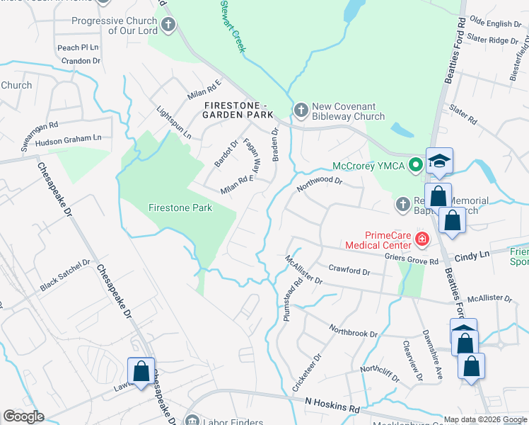 map of restaurants, bars, coffee shops, grocery stores, and more near in Charlotte