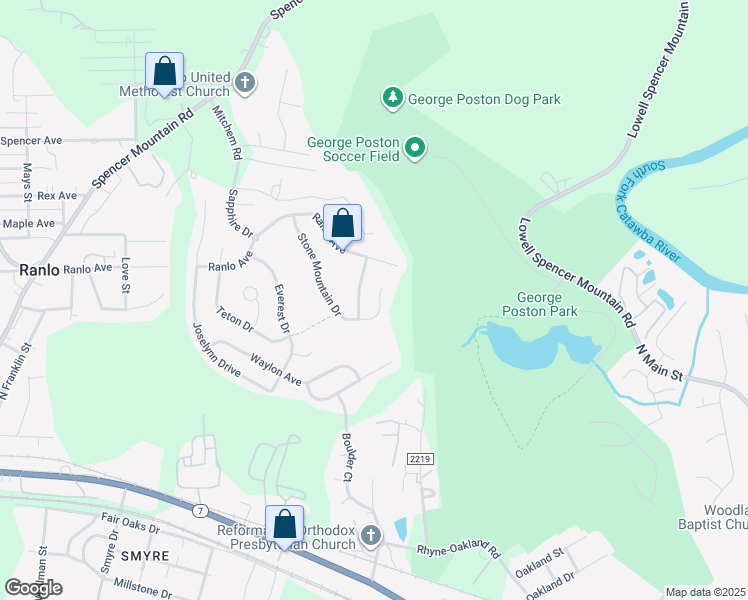 map of restaurants, bars, coffee shops, grocery stores, and more near 4528 Stone Mountain Drive in Gastonia