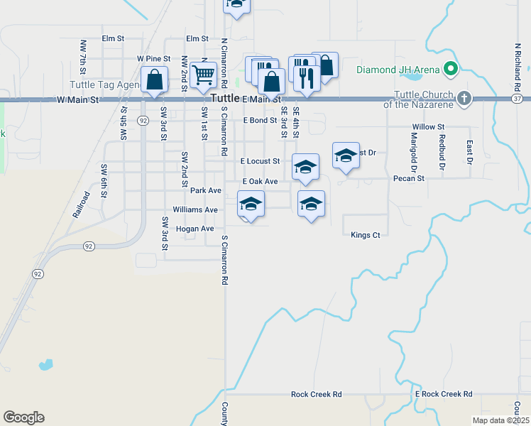 map of restaurants, bars, coffee shops, grocery stores, and more near 204 Lois Avenue in Tuttle