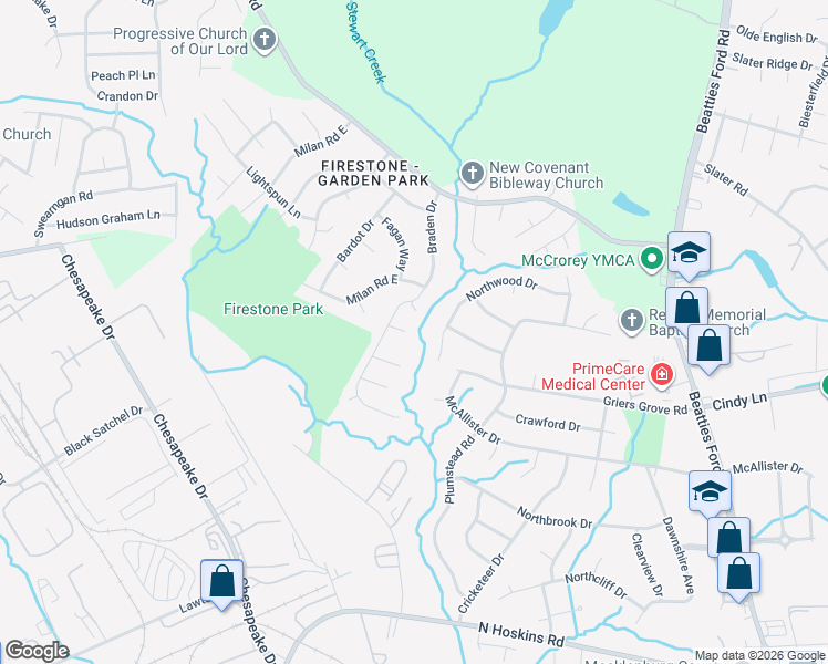 map of restaurants, bars, coffee shops, grocery stores, and more near in Charlotte