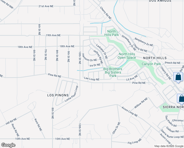 map of restaurants, bars, coffee shops, grocery stores, and more near 956 Charles Drive Northeast in Rio Rancho