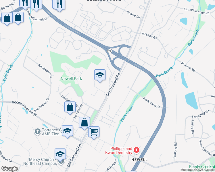 map of restaurants, bars, coffee shops, grocery stores, and more near 8605 Sandy Spring Lane in Charlotte