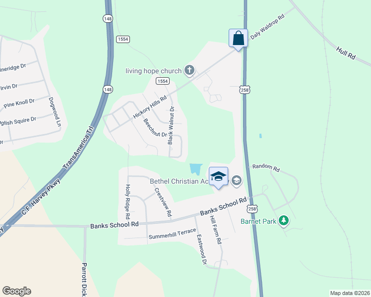 map of restaurants, bars, coffee shops, grocery stores, and more near 2231 Beechnut Drive in Kinston