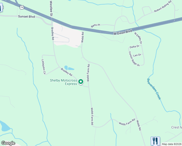 map of restaurants, bars, coffee shops, grocery stores, and more near 209 Webb Farm Road in Shelby