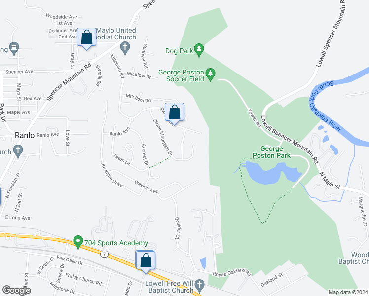 map of restaurants, bars, coffee shops, grocery stores, and more near 1016 Kings Mountain Lane in Gastonia