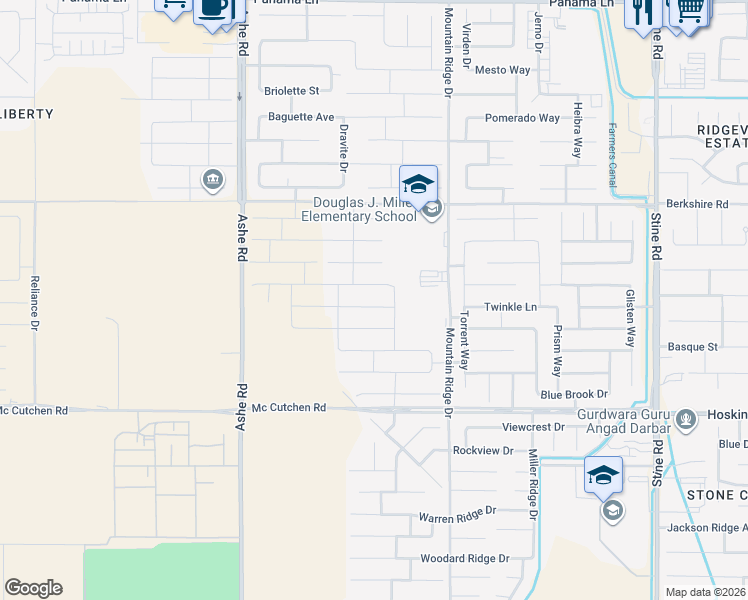 map of restaurants, bars, coffee shops, grocery stores, and more near 7345 Mountain Ridge Drive in Bakersfield