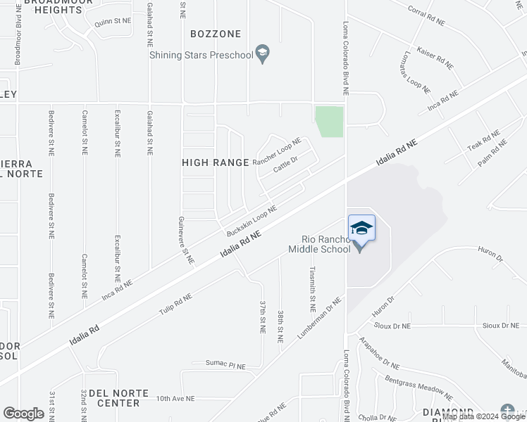 map of restaurants, bars, coffee shops, grocery stores, and more near 3723 Buckskin Loop Northeast in Rio Rancho