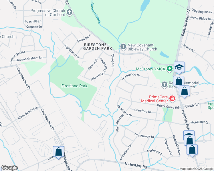 map of restaurants, bars, coffee shops, grocery stores, and more near 412 Bent Leaf Court in Charlotte