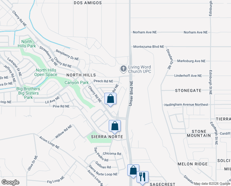 map of restaurants, bars, coffee shops, grocery stores, and more near 1856 Blackberry Road Northeast in Rio Rancho