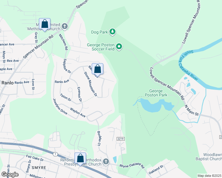 map of restaurants, bars, coffee shops, grocery stores, and more near 4560 Stone Mountain Drive in Gastonia