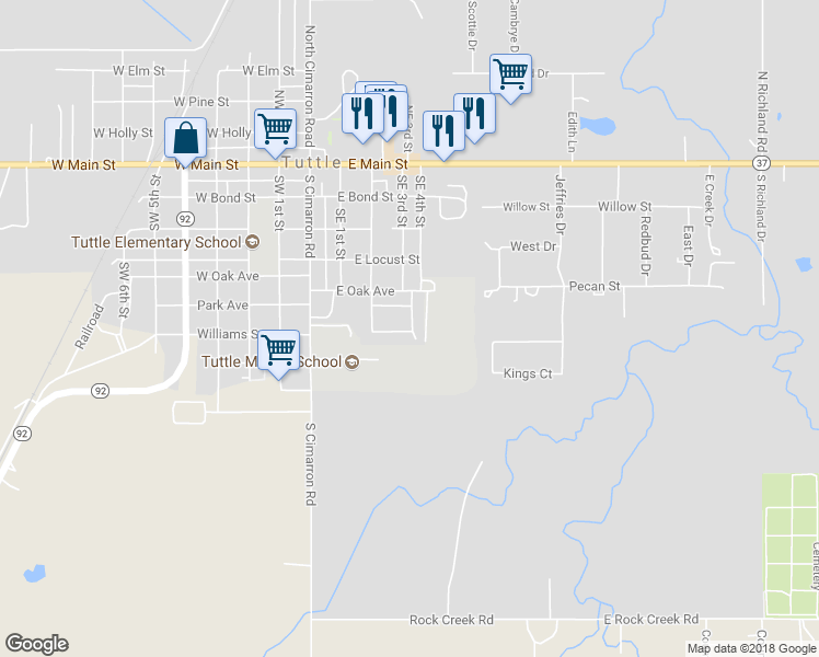 map of restaurants, bars, coffee shops, grocery stores, and more near 412 Margaret Drive in Tuttle