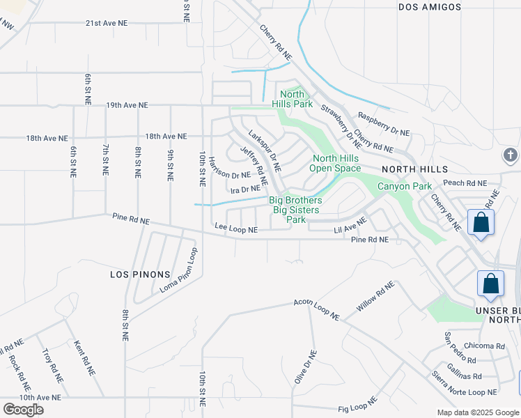 map of restaurants, bars, coffee shops, grocery stores, and more near 1600 Debra Place Northeast in Rio Rancho
