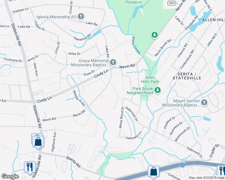 map of restaurants, bars, coffee shops, grocery stores, and more near 3715 Small Avenue in Charlotte