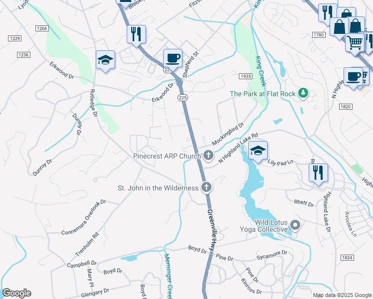 map of restaurants, bars, coffee shops, grocery stores, and more near 108 Malvern Drive in Hendersonville