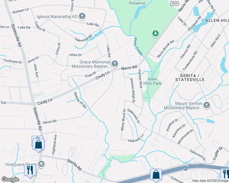 map of restaurants, bars, coffee shops, grocery stores, and more near in Charlotte