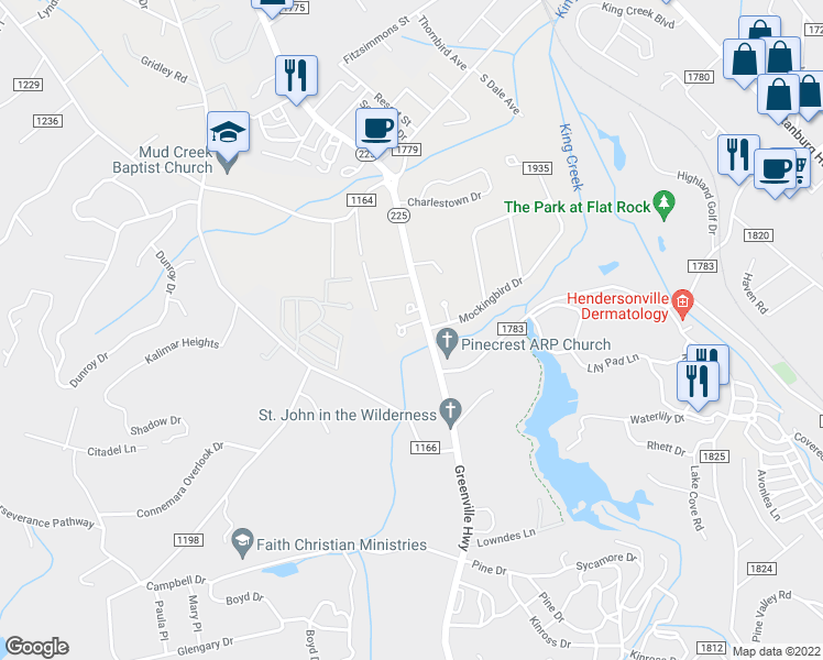 map of restaurants, bars, coffee shops, grocery stores, and more near 77 Snapdragon Lane in Hendersonville