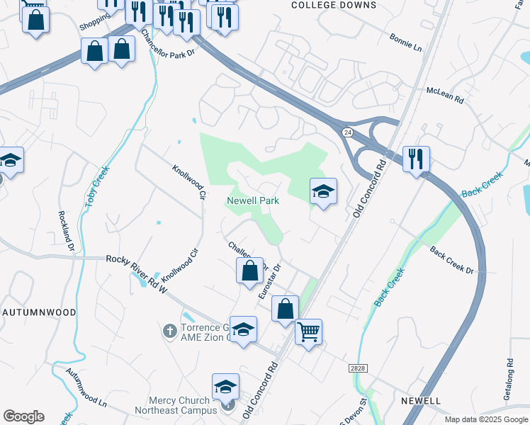 map of restaurants, bars, coffee shops, grocery stores, and more near 3031 Old Ironside Drive in Charlotte