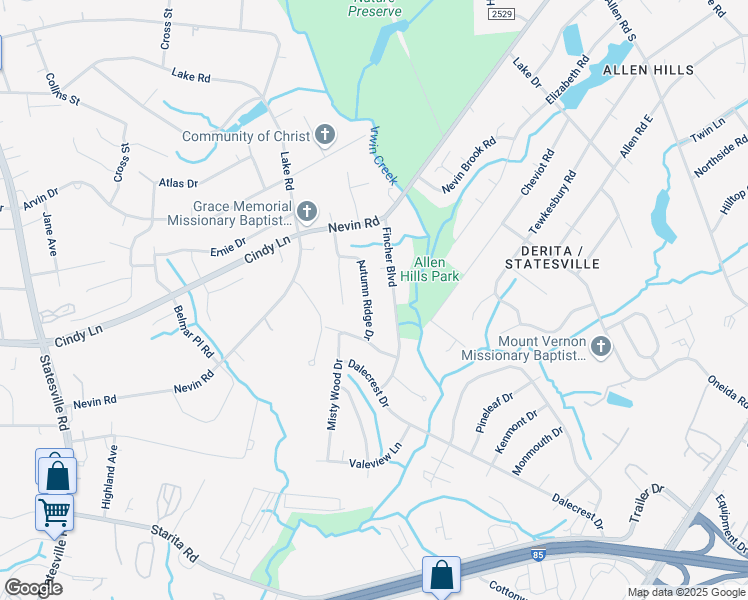 map of restaurants, bars, coffee shops, grocery stores, and more near 3354 Autumn Ridge Drive in Charlotte