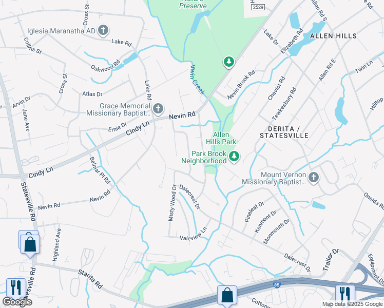map of restaurants, bars, coffee shops, grocery stores, and more near 3354 Autumn Ridge Drive in Charlotte
