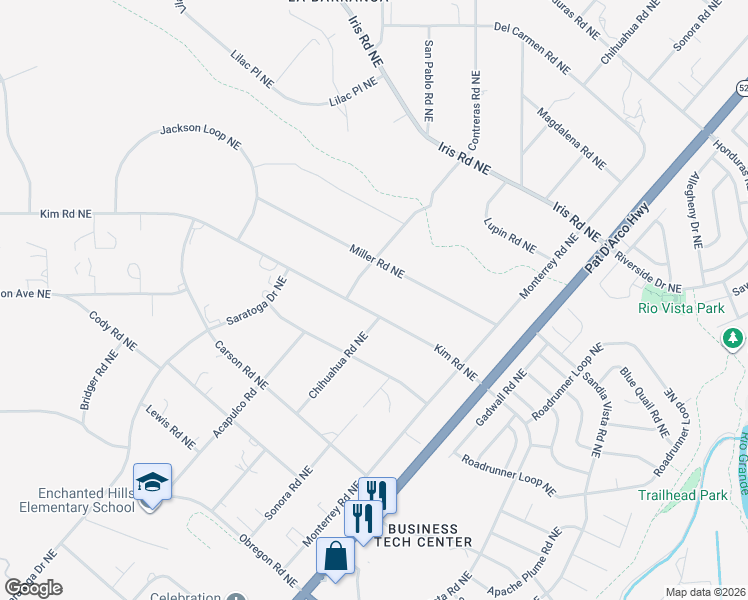 map of restaurants, bars, coffee shops, grocery stores, and more near 5939 Kim Road Northeast in Rio Rancho