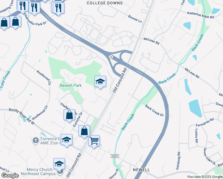 map of restaurants, bars, coffee shops, grocery stores, and more near 9005 Post Canyon Lane in Charlotte