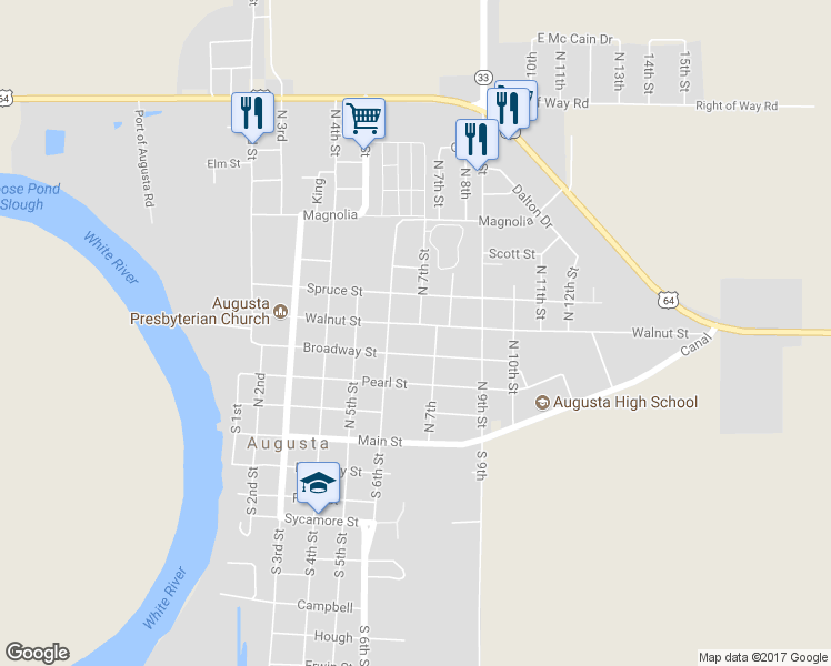 map of restaurants, bars, coffee shops, grocery stores, and more near 612 Walnut Street in Augusta