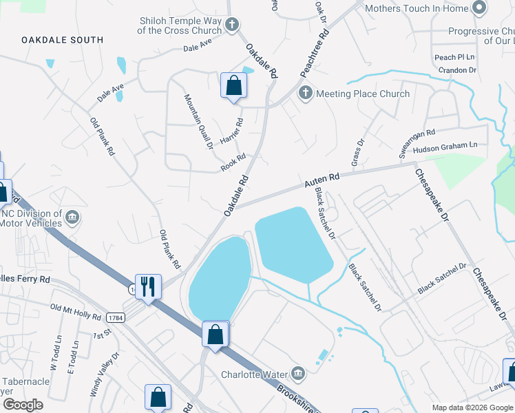 map of restaurants, bars, coffee shops, grocery stores, and more near 1100 Auten Road in Charlotte