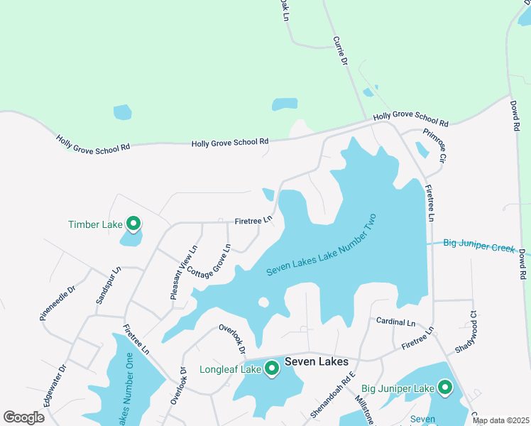 map of restaurants, bars, coffee shops, grocery stores, and more near 216 Firetree Lane in Seven Lakes