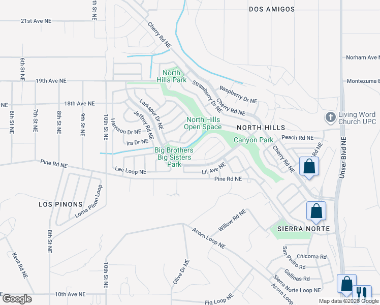 map of restaurants, bars, coffee shops, grocery stores, and more near 1462 Golden Eye Loop Northeast in Rio Rancho