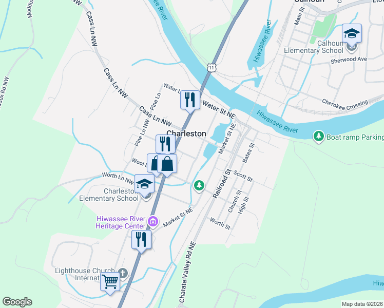 map of restaurants, bars, coffee shops, grocery stores, and more near 165 Scott Lane Northwest in Charleston