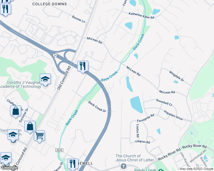 map of restaurants, bars, coffee shops, grocery stores, and more near 2121 Sardony Lane in Charlotte