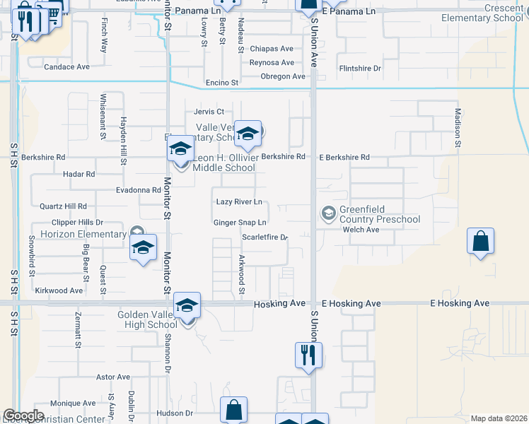 map of restaurants, bars, coffee shops, grocery stores, and more near 7610 China Doll Lane in Bakersfield