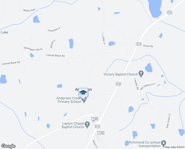 map of restaurants, bars, coffee shops, grocery stores, and more near 677 Anderson Creek School Road in Bunnlevel