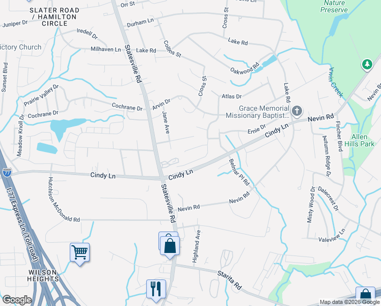 map of restaurants, bars, coffee shops, grocery stores, and more near in Charlotte