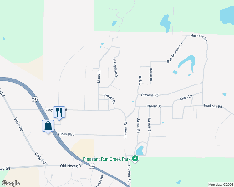 map of restaurants, bars, coffee shops, grocery stores, and more near 110 Elnora Circle in Bolivar