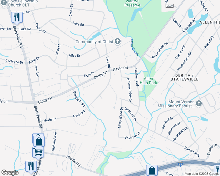 map of restaurants, bars, coffee shops, grocery stores, and more near 3723 Small Avenue in Charlotte