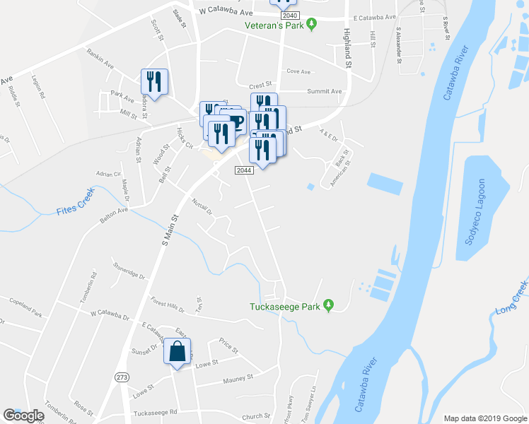 map of restaurants, bars, coffee shops, grocery stores, and more near 201 Tuckaseege Road in Mount Holly