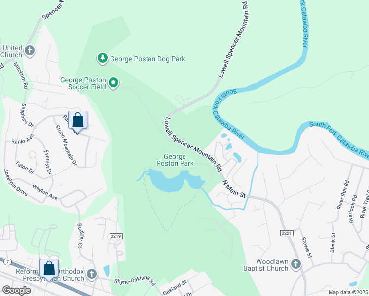 map of restaurants, bars, coffee shops, grocery stores, and more near 1101 Lowell Spencer Mountain Road in Gastonia