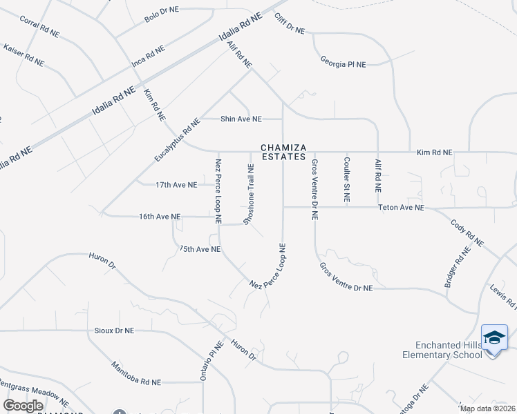 map of restaurants, bars, coffee shops, grocery stores, and more near 1700 Shoshone Trail Northeast in Rio Rancho